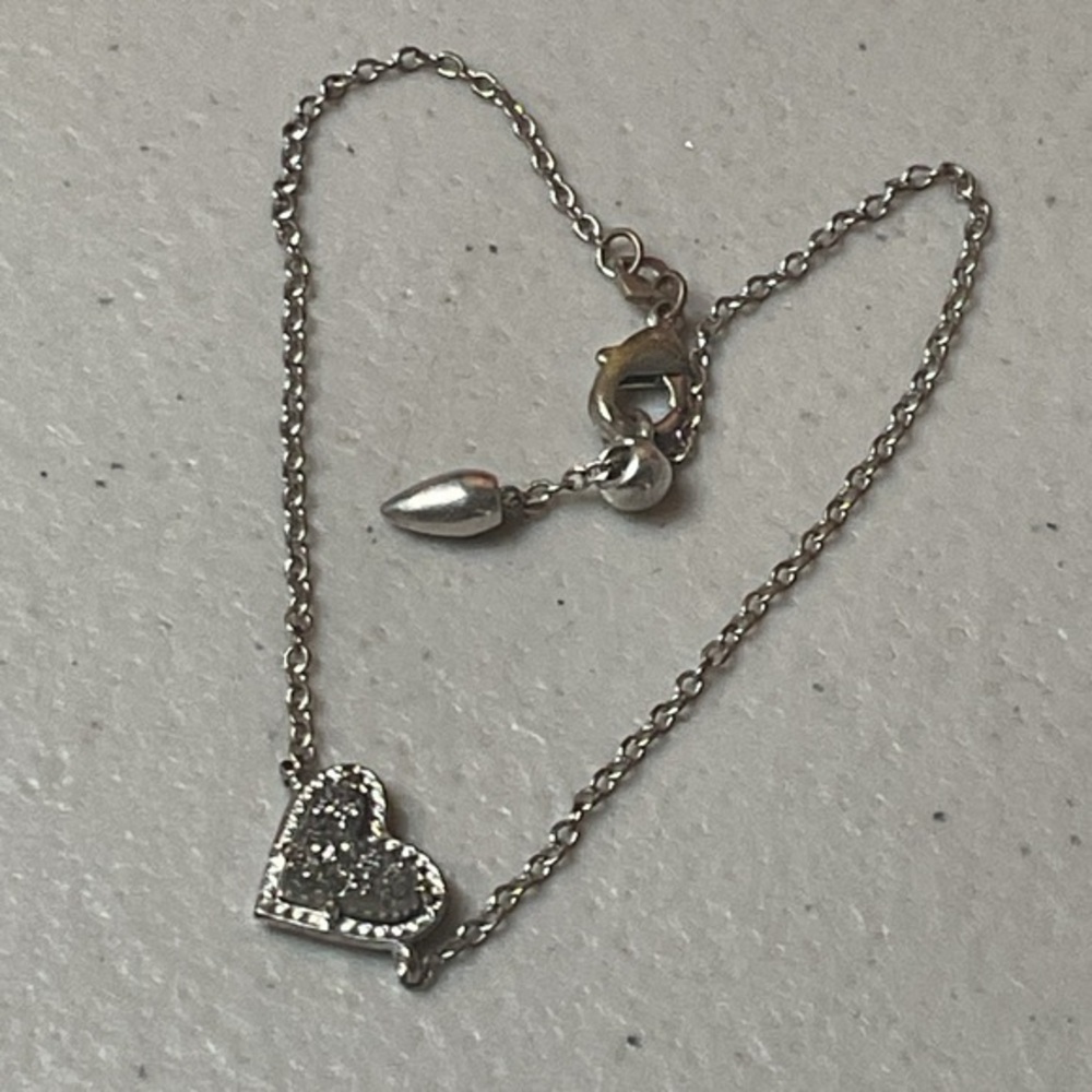 Kendra Scott Ari Platinum Druzy Heart Bracelet Silver Tone Sz 7.5